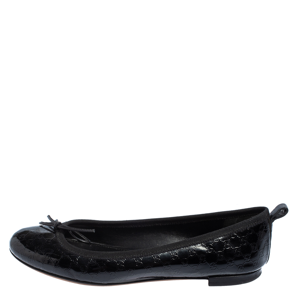 

Gucci Black Microguccissima Leather Bow Detail Ballet Flats Size