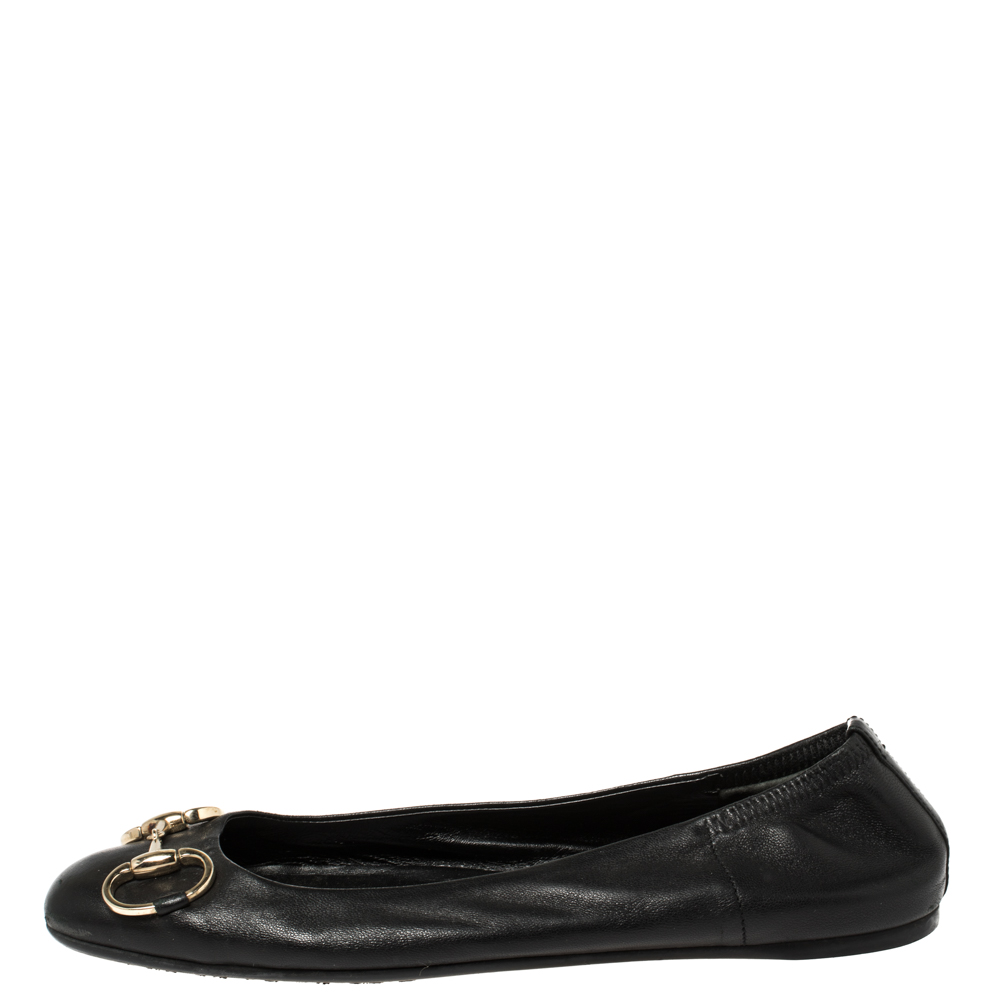 

Gucci Black Leather Horsebit Ballet Flats Size