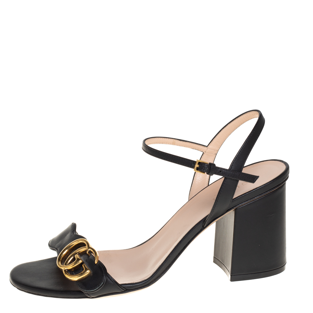

Gucci Black Leather GG Marmont Sandals Size