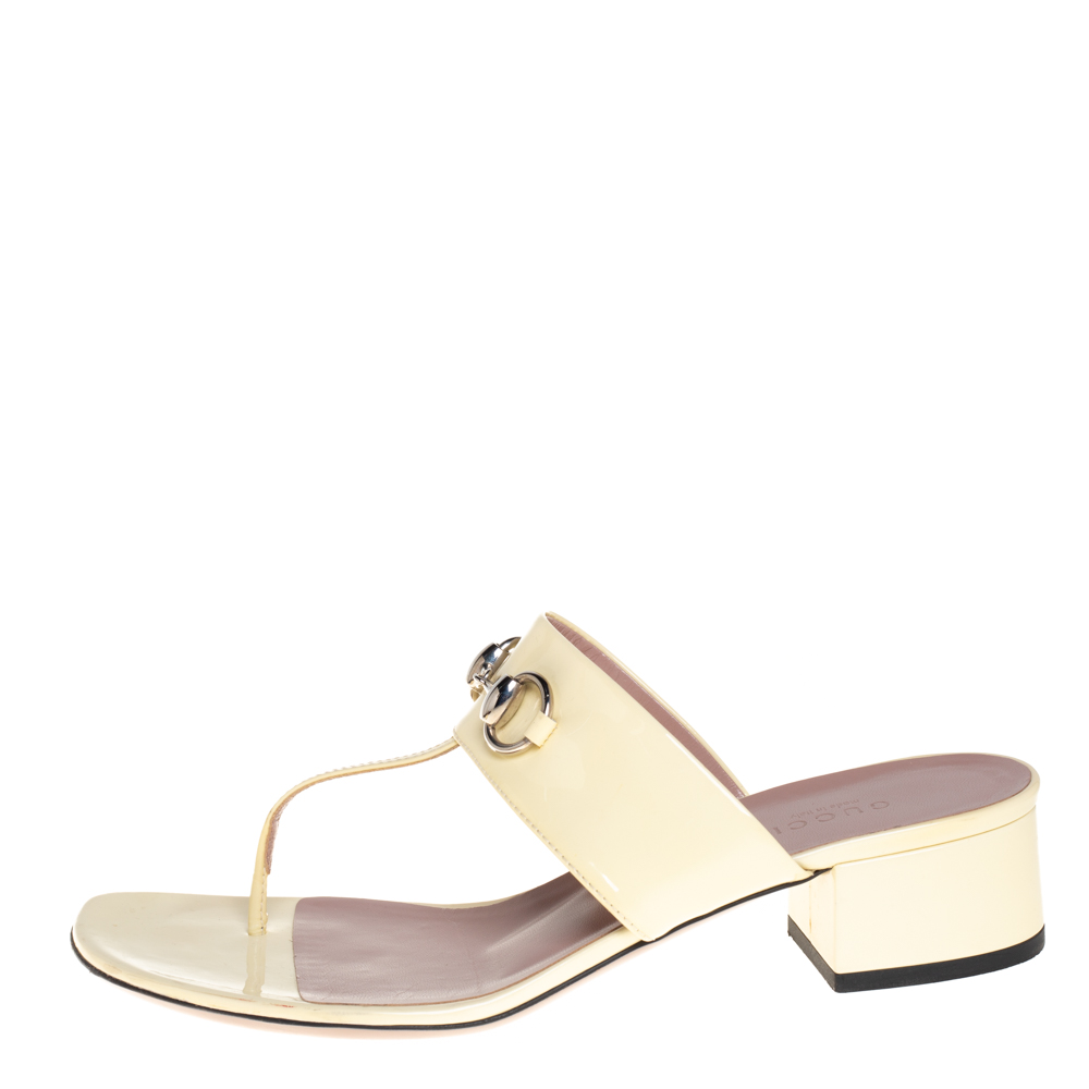 

Gucci Yellow Patent Leather Horsebit Thong Sandals Size