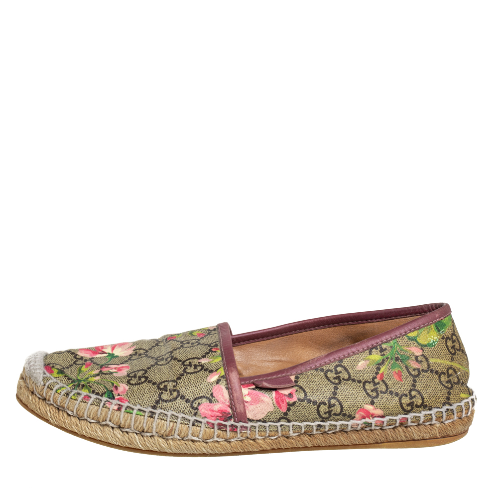 

Gucci Beige GG Supreme Blooms Printed Canvas Espadrilles Size