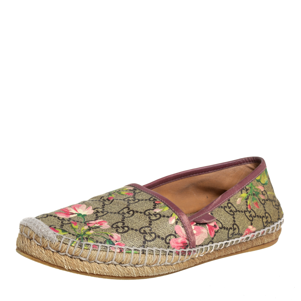 Pre-owned Gucci Beige Gg Supreme Blooms Printed Canvas Espadrilles Size 38
