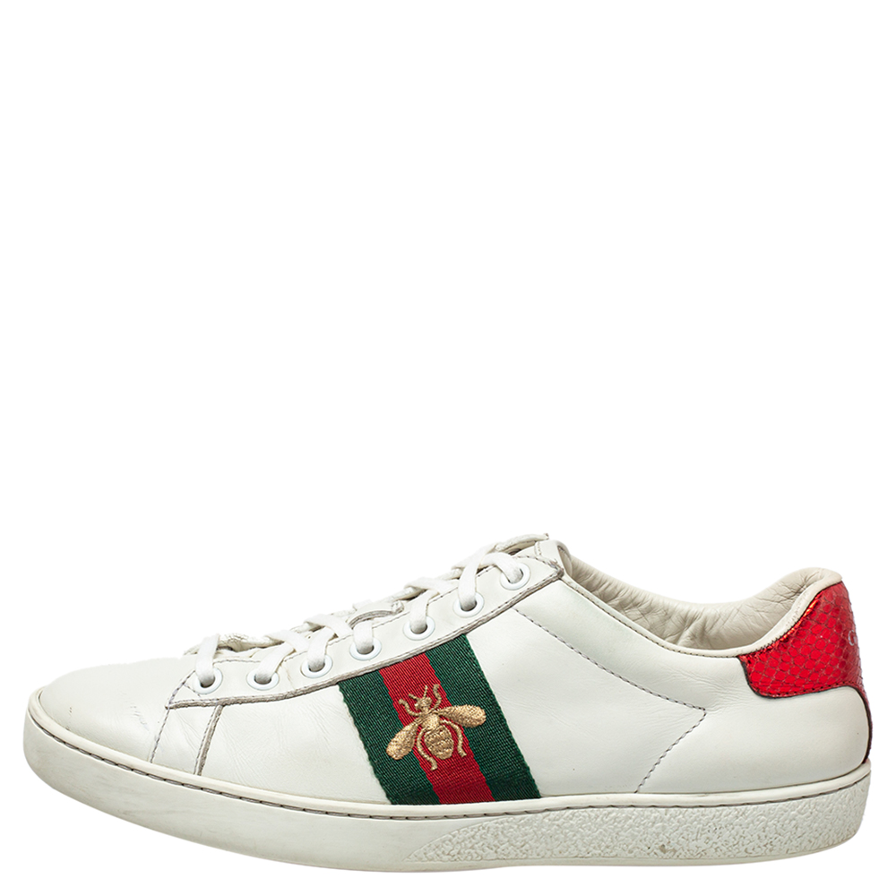 

Gucci White Leather And Canvas Bee Ace Low-Top Sneakers Size