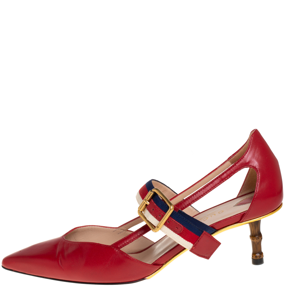 

Gucci Red Leather Unia Mary Jane Pumps Size