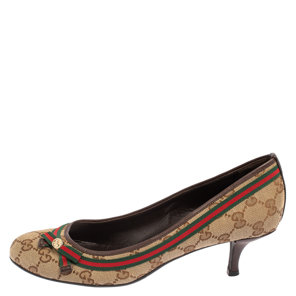 

Gucci Beige GG Canvas Web Pumps Size