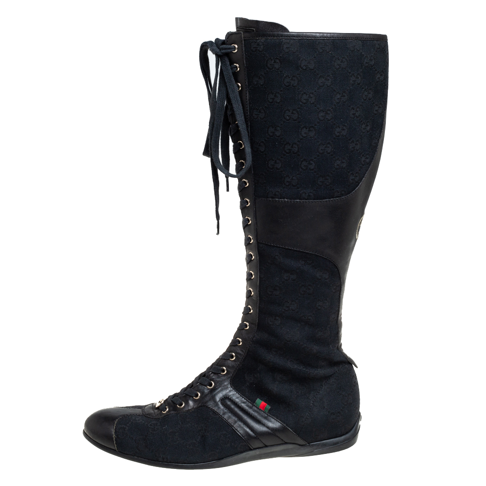 

Gucci Black GG Canvas And Leather Knee Length Boots Size