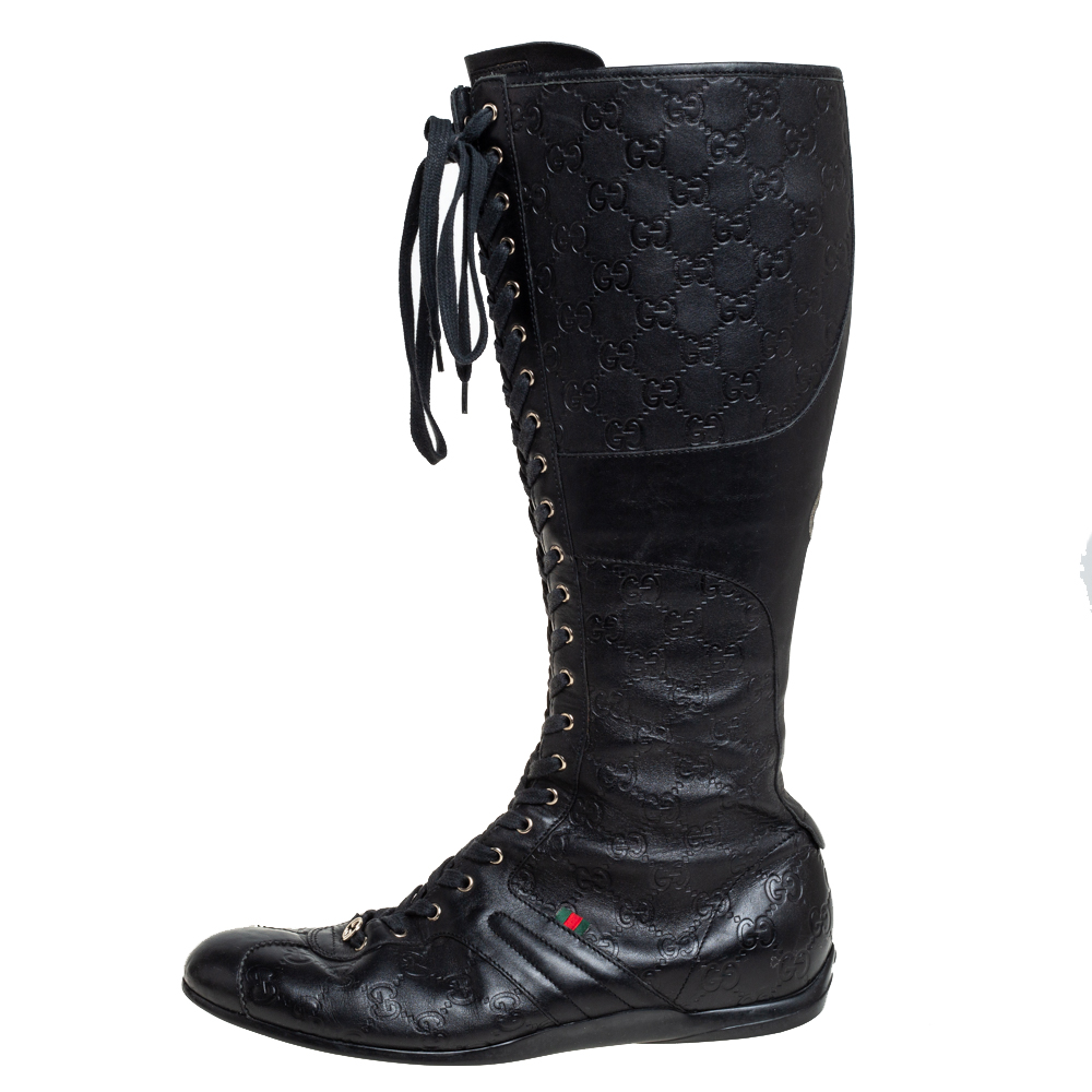 

Gucci Black Leather Guccissima Knee High Boots Size