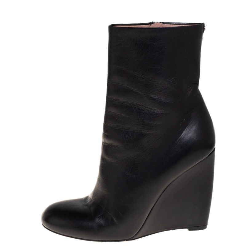

Gucci Black Leather Wedge Mid Calf Boots Size