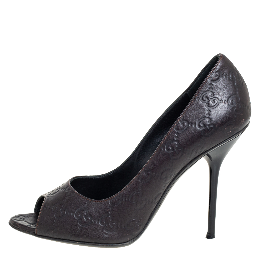 

Gucci Brown Guccissima Leather Peep Toe Pumps Size