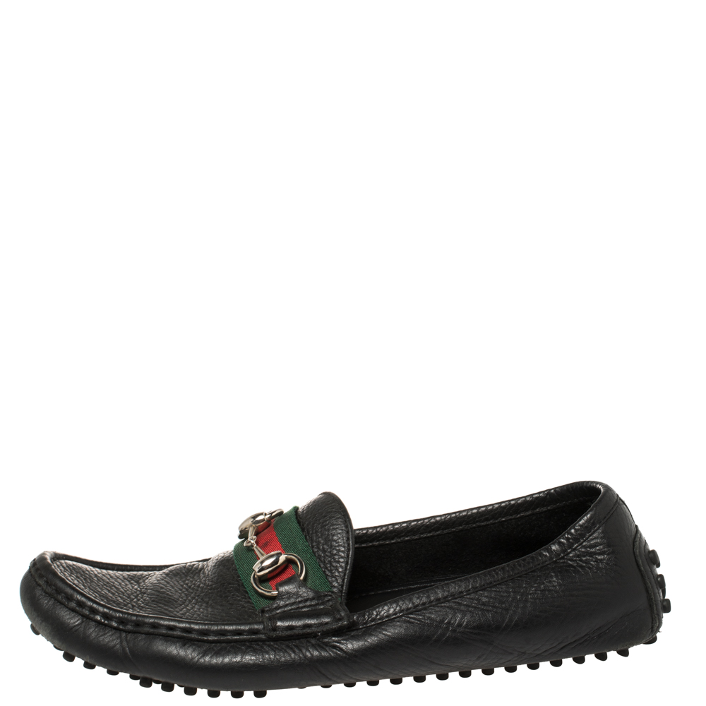 

Gucci Black Leather Web Horsebit Loafers Size