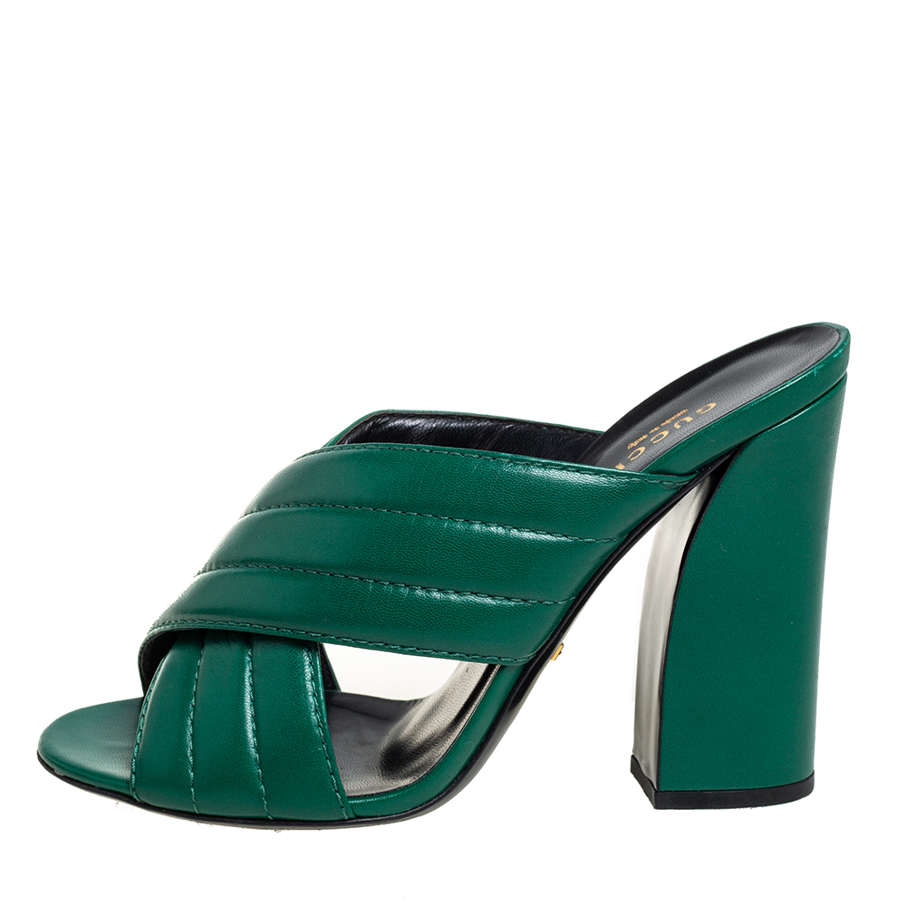 

Gucci Green Quilted Leather Sylvia Crisscross Mules Sandals Size