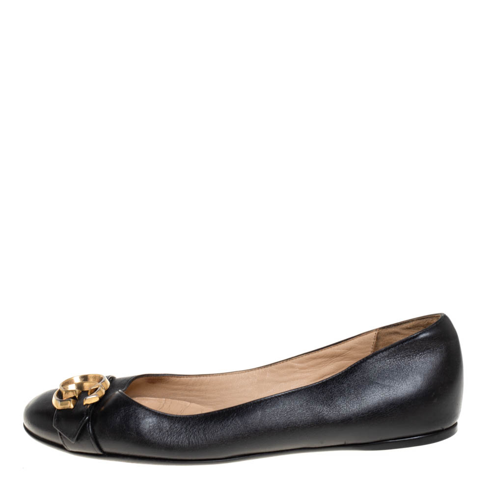 

Gucci Black Leather GG Buckle Ballet Flats Size