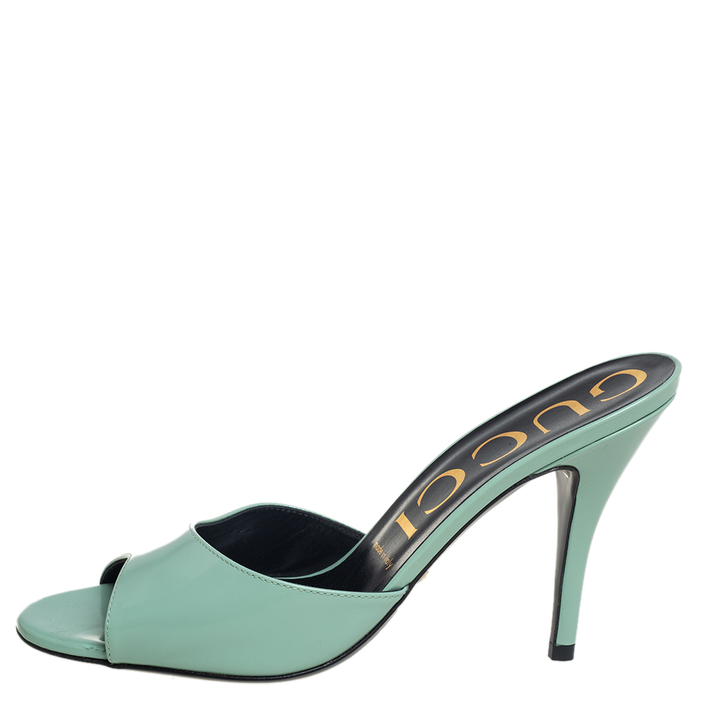 

Gucci Green Leather Peep Toe Mules Sandals Size