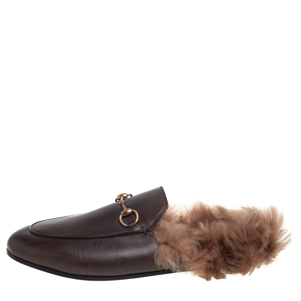 

Gucci Brown Leather And Fur Princetown Sandals Size