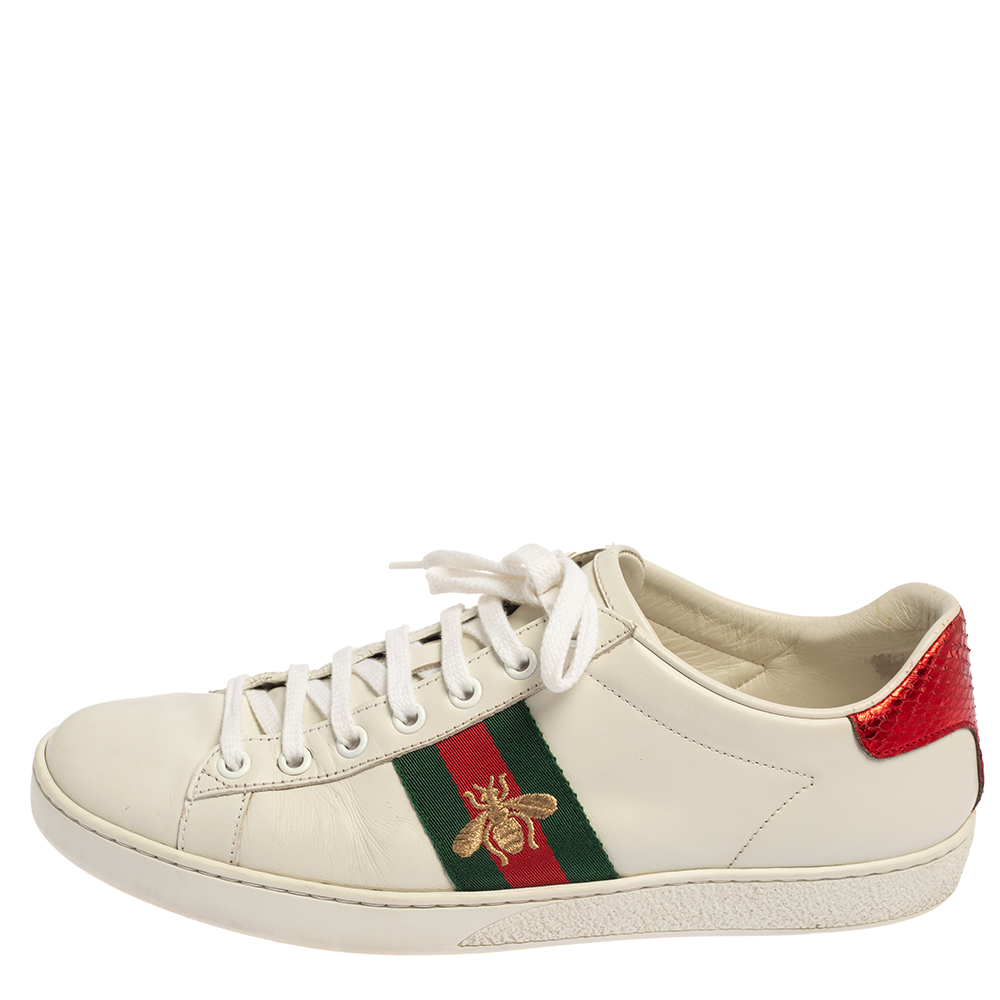 

Gucci White Leather And Canvas Ace Sneakers Size