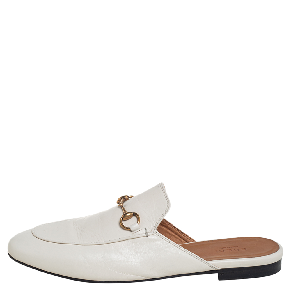

Gucci White Leather Horsebit Princetown Mules Size