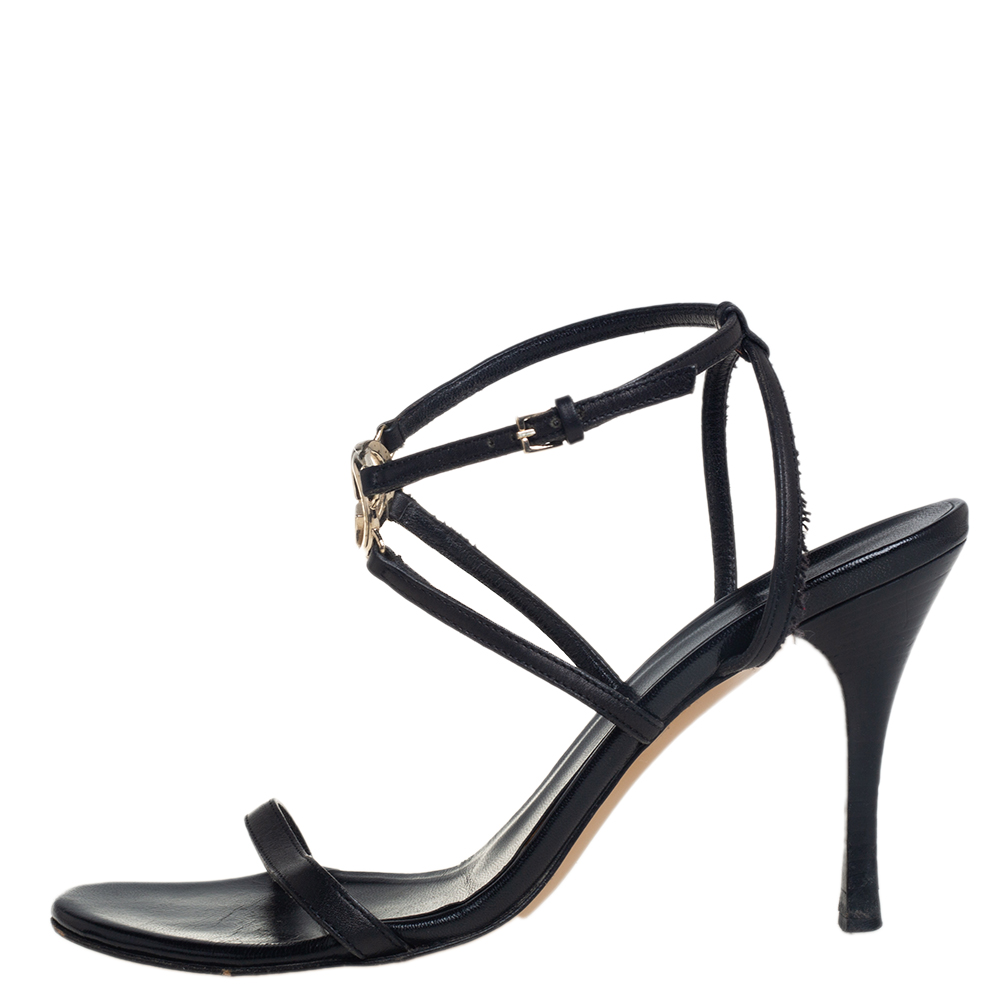 

Gucci Black Leather Interlocking GG Ankle Strap Sandals Size