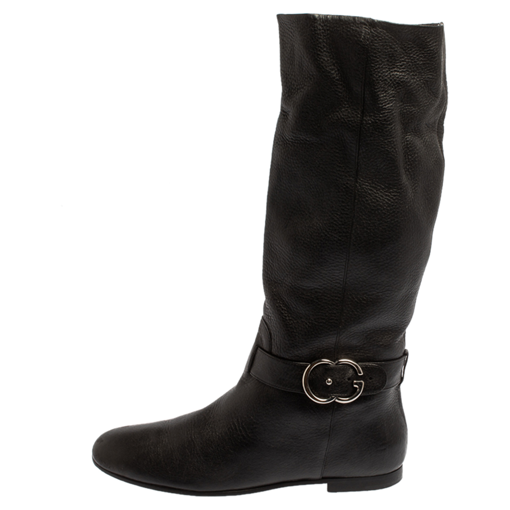 

Gucci Black Leather Knee Length Boots Size