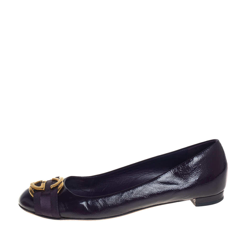 

Gucci Purple Patent And Leather Interlocking G Buckle Ballet Flats Size