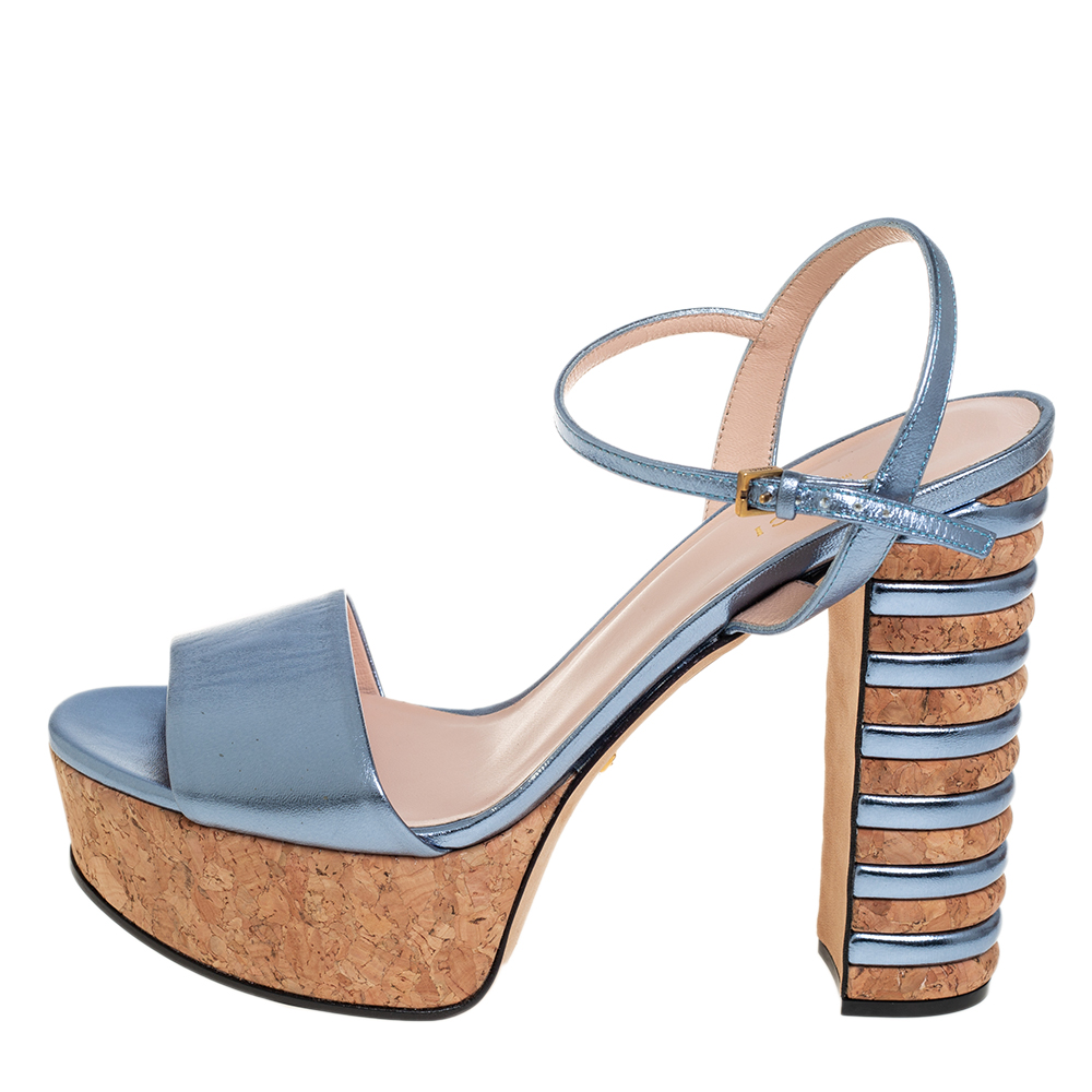 

Gucci Blue Leather Claudie Ankle Strap Platform Sandals Size