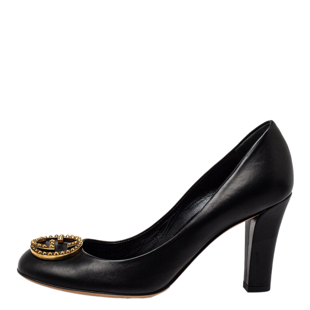 

Gucci Black Leather GG Interlocking Pumps Size