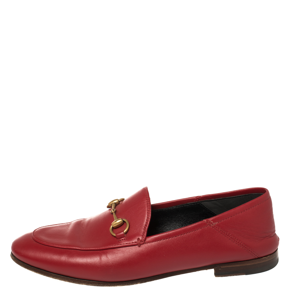 

Gucci Red Leather Foldable Slim Horsebit Loafers Size