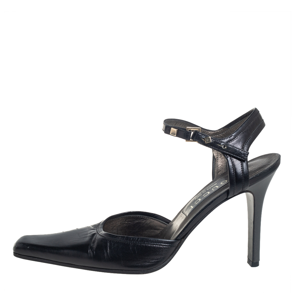 

Gucci Black Leather Pointed Toe Ankle Strap Pumps Size