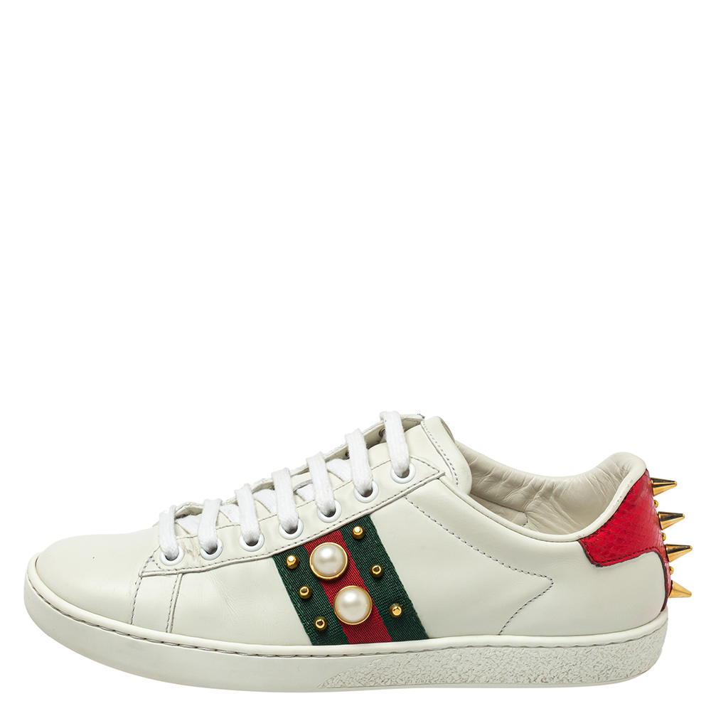 

Gucci White Leather And Canvas Ace Sneakers Size
