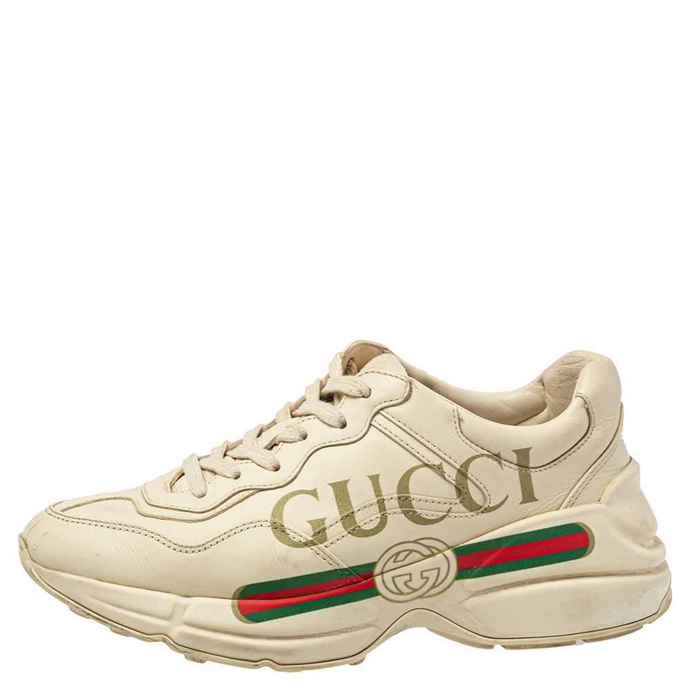 

Gucci White Leather Rhyton Sneakers Size, Cream