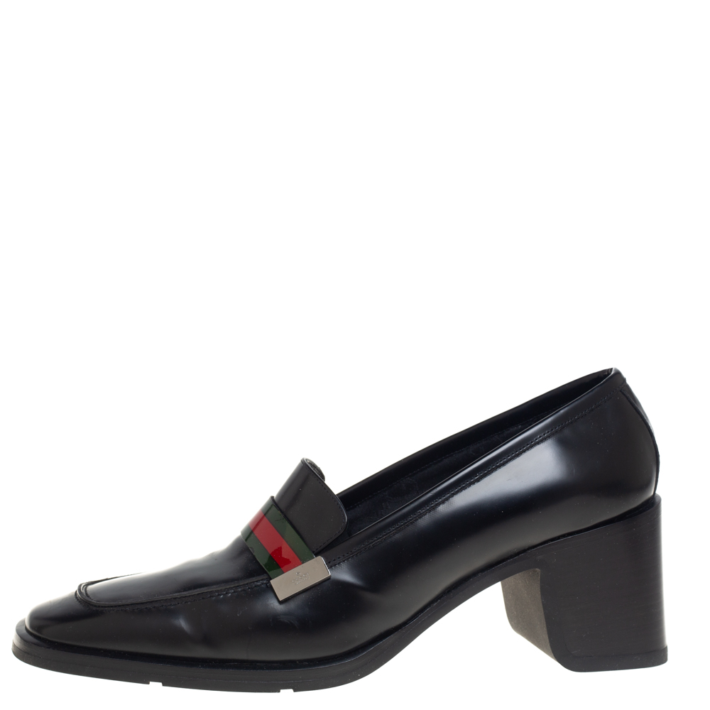 

Gucci Black Leather Web Loafer Pumps Size