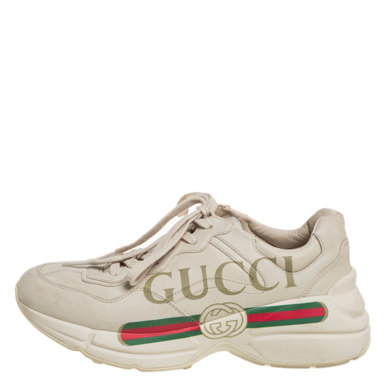 

Gucci Cream Leather Rhyton Lace Up Sneakers Size