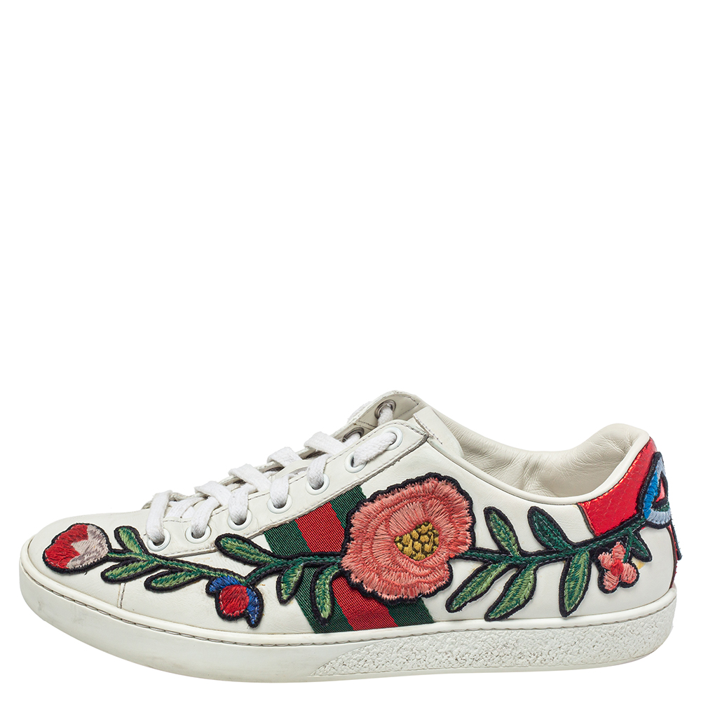 

Gucci White Leather Ace Web Low Top Sneakers Size