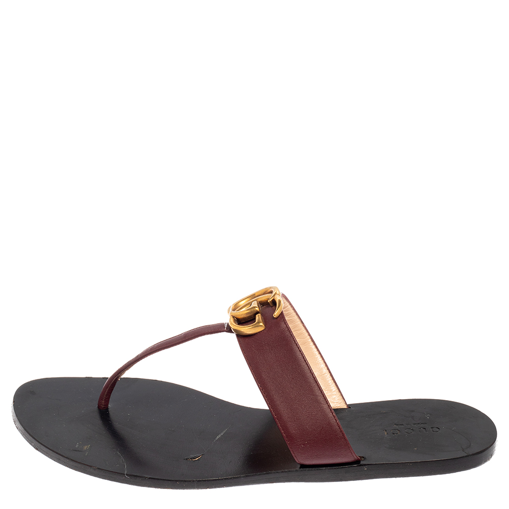 

Gucci Burgundy Leather GG Marmont Thong Sandals Size