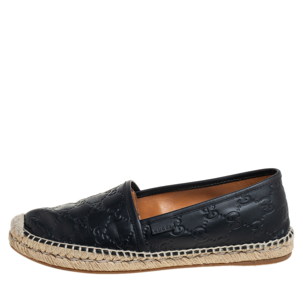 

Gucci Black Guccissima Leather Flat Espadrilles Size