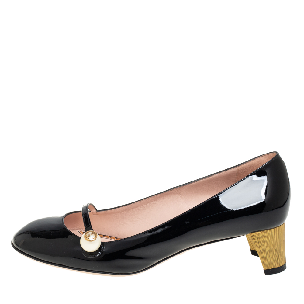 

Gucci Black Patent Leather Arielle Pumps Size