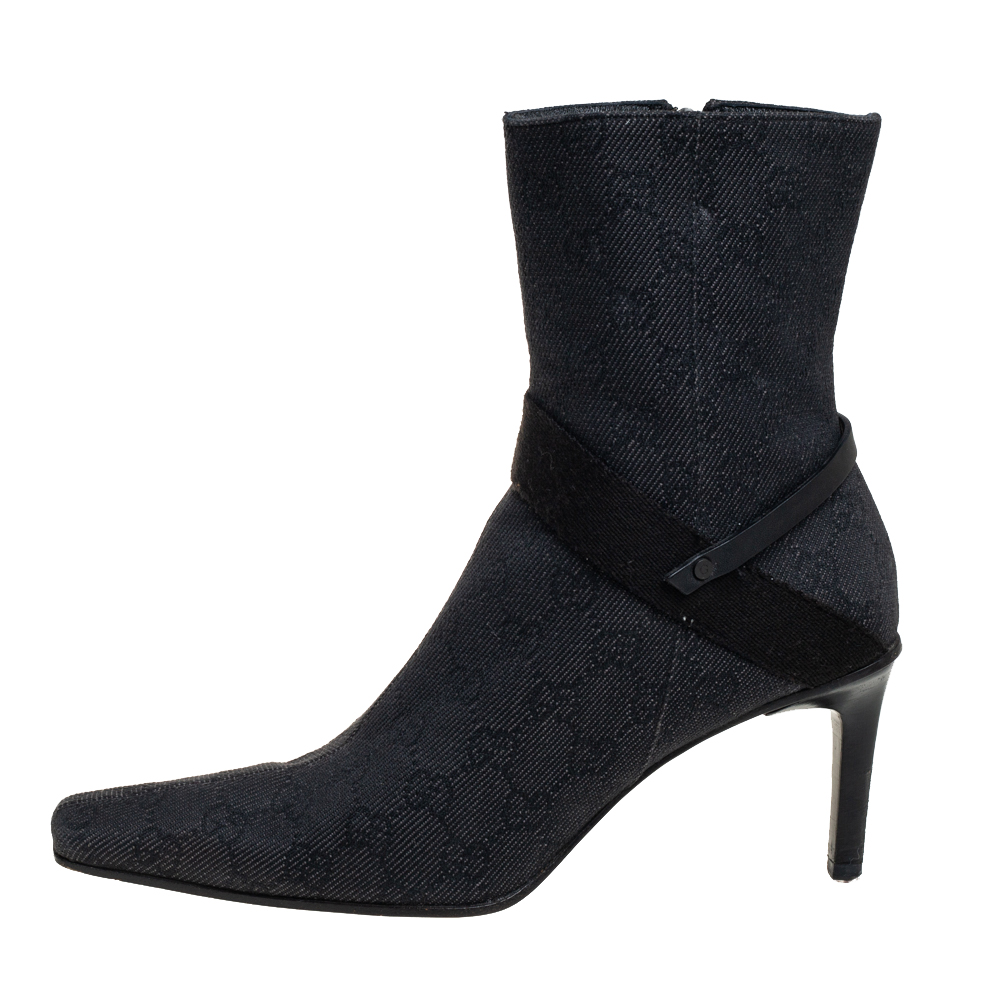

Gucci Dark Grey Canvas Square-Toe Ankle Boots Size