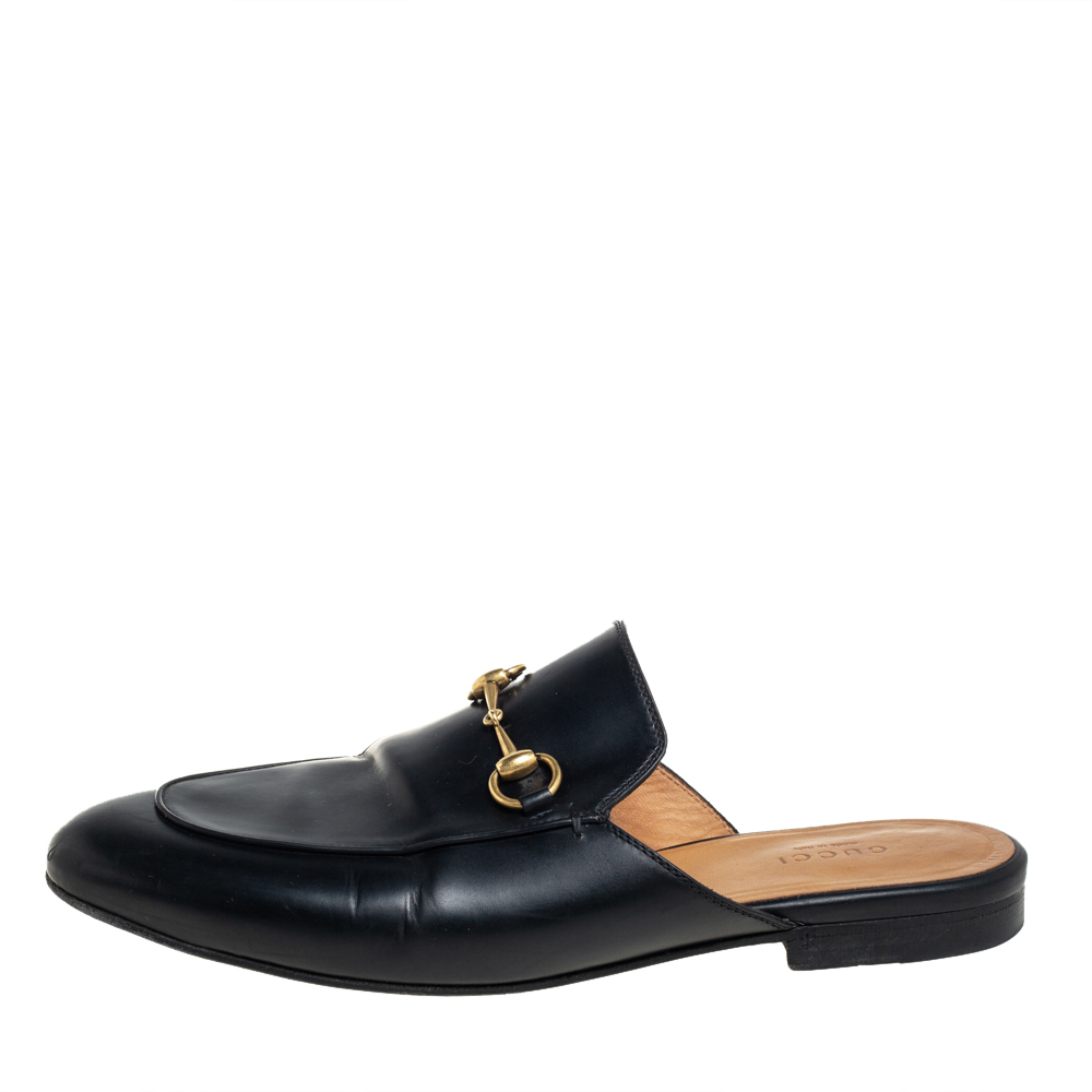 

Gucci Black Leather Princetown Horsebit Mules Size