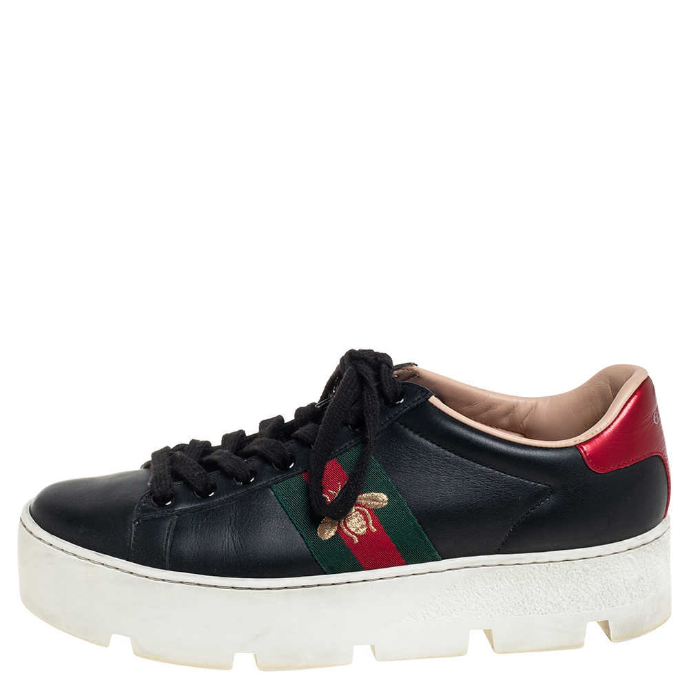 

Gucci Black Leather Ace Platform Sneakers Size