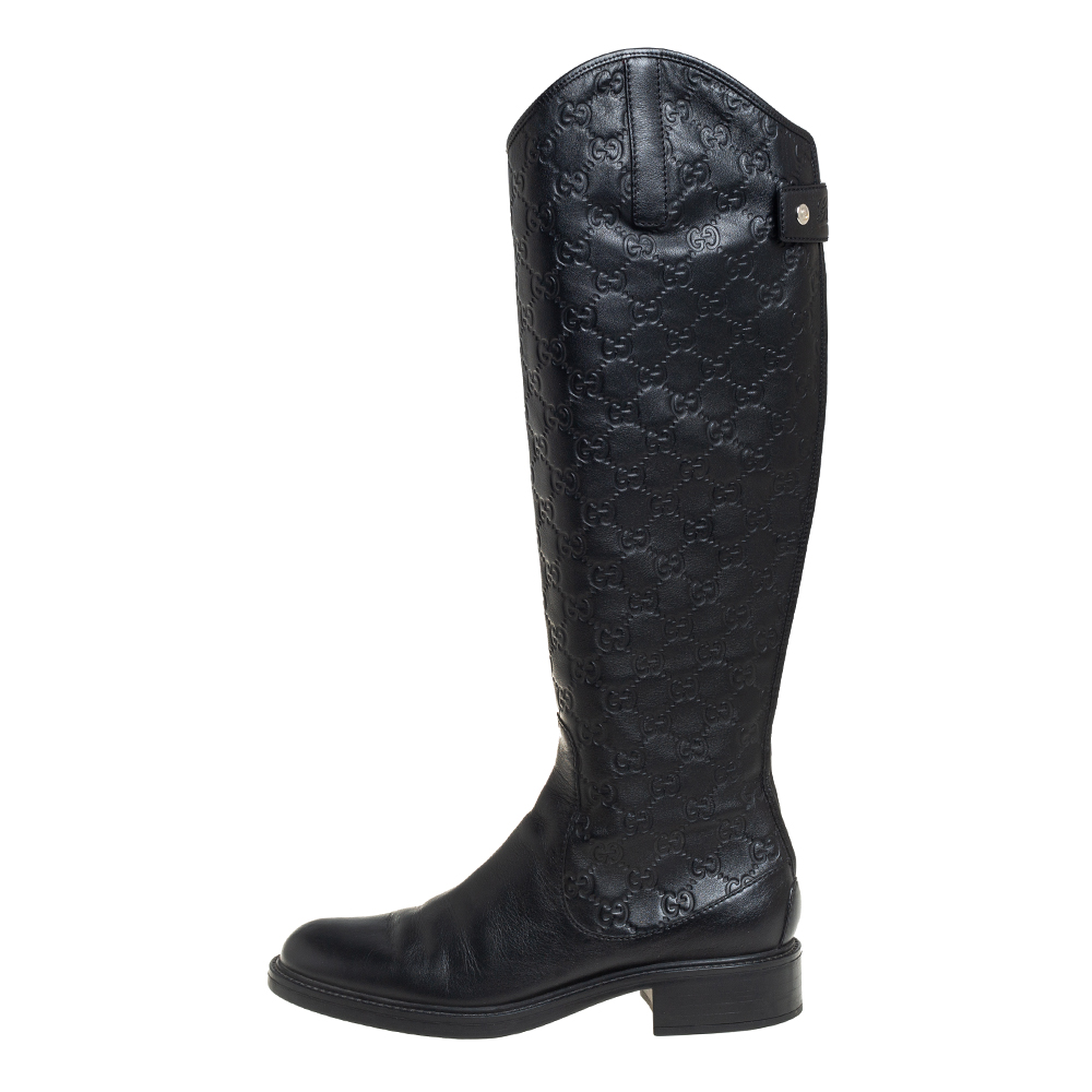 

Gucci Black Leather Guccissima Knee High Boots Size