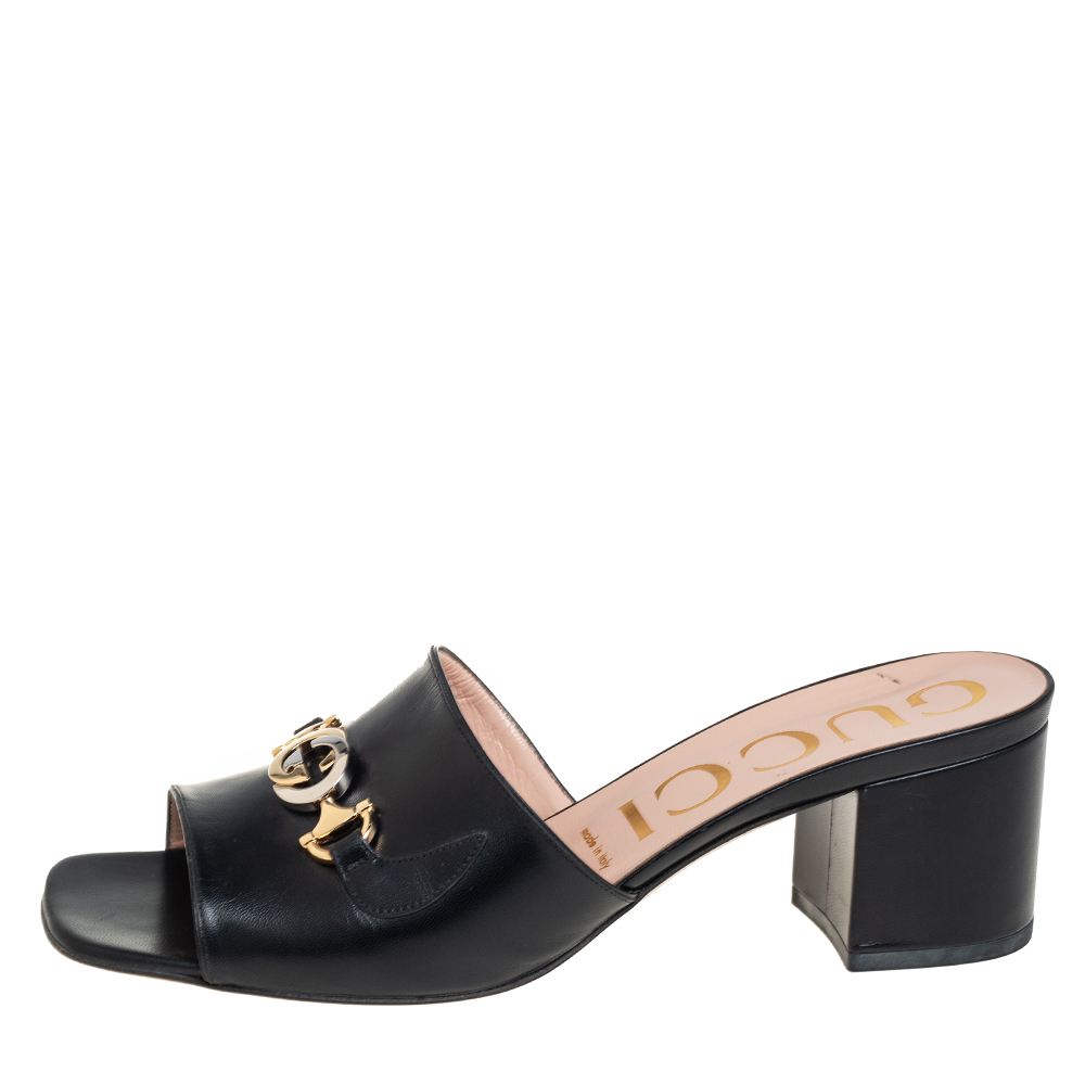 

Gucci Black Leather Zumi Slide Sandals Size