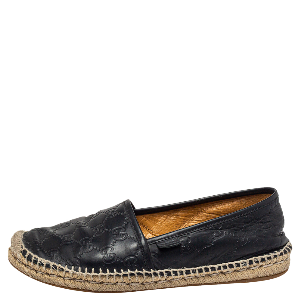 

Gucci Black Guccissima Leather Espadrille Flats Size