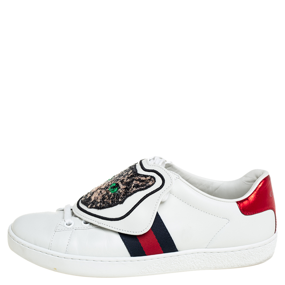 

Gucci White Leather Ace Removable Patches Sneakers Size