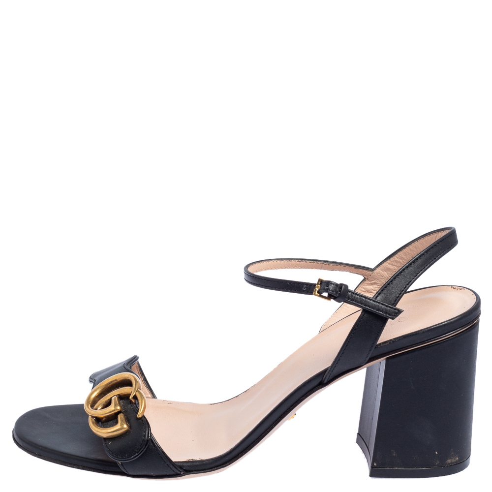 

Gucci Black Leather GG Marmont Ankle Strap Sandals Size