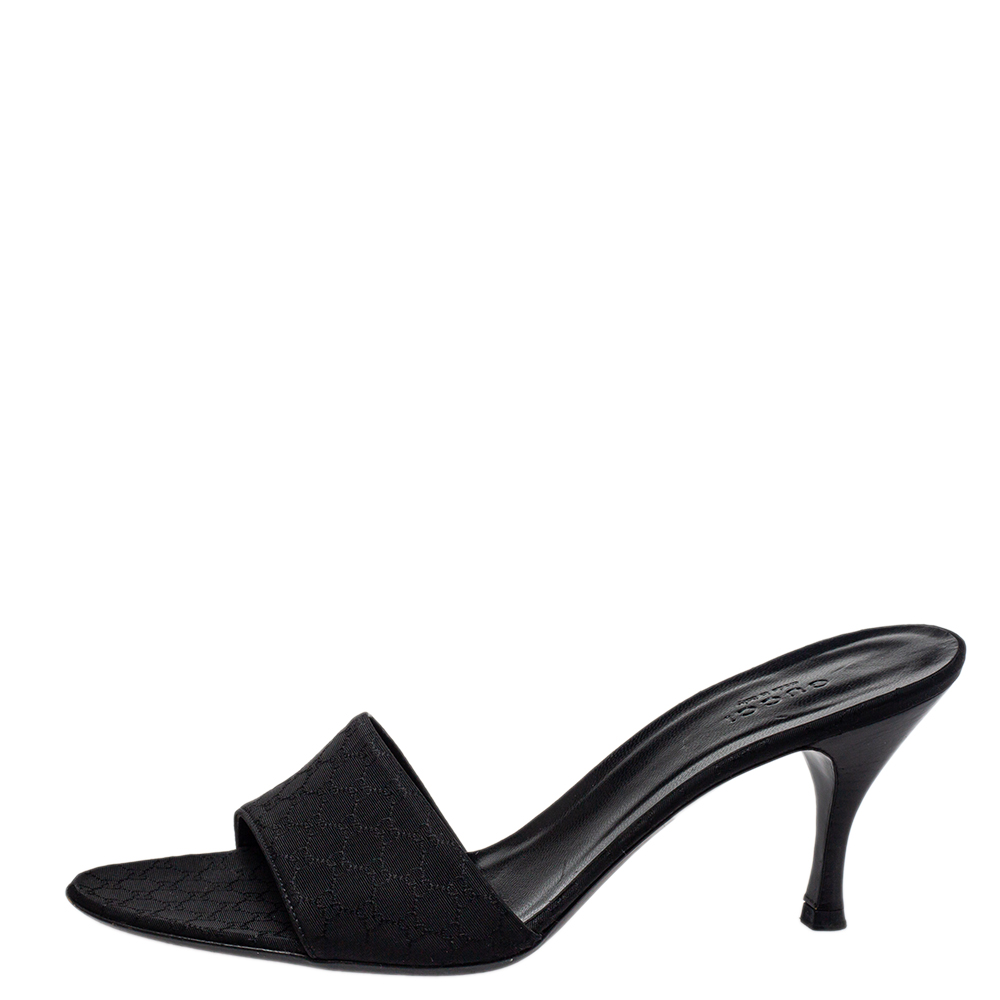 

Gucci Black Canvas Mule Sandals Size