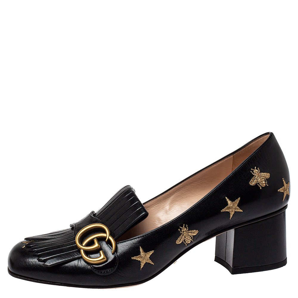 

Gucci Black Leather GG Marmont Pump Size