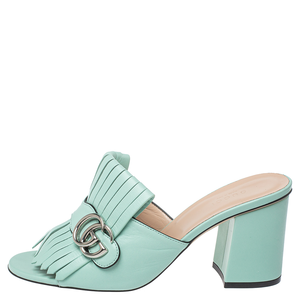 

Gucci Green Leather GG Marmont Sandals Size
