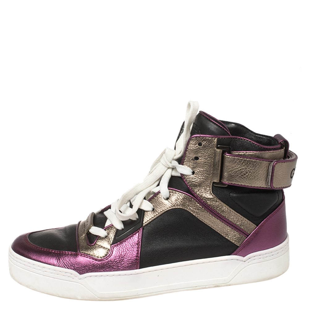 

Gucci Metallic Tri Color Leather New Basketball High Top Sneakers Size