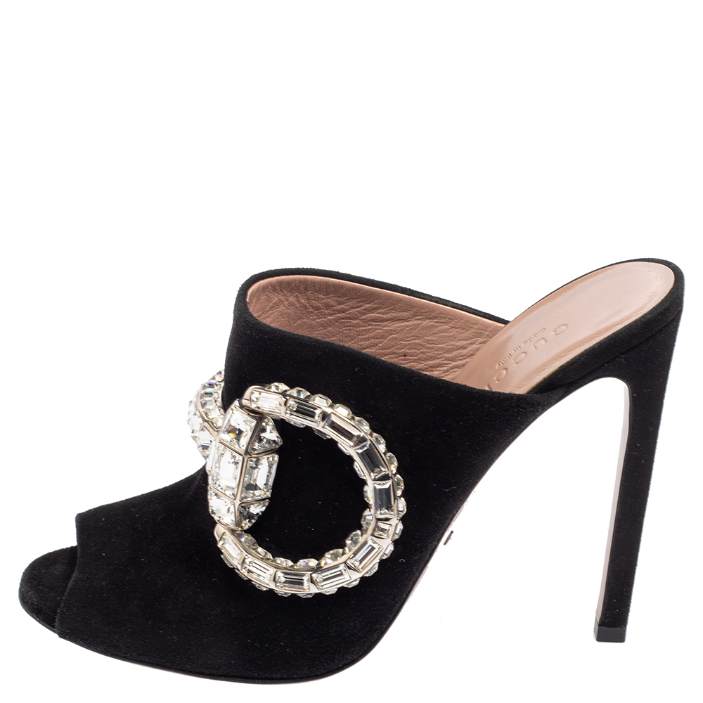 

Gucci Black Suede Crystal Embellished Sandals Size