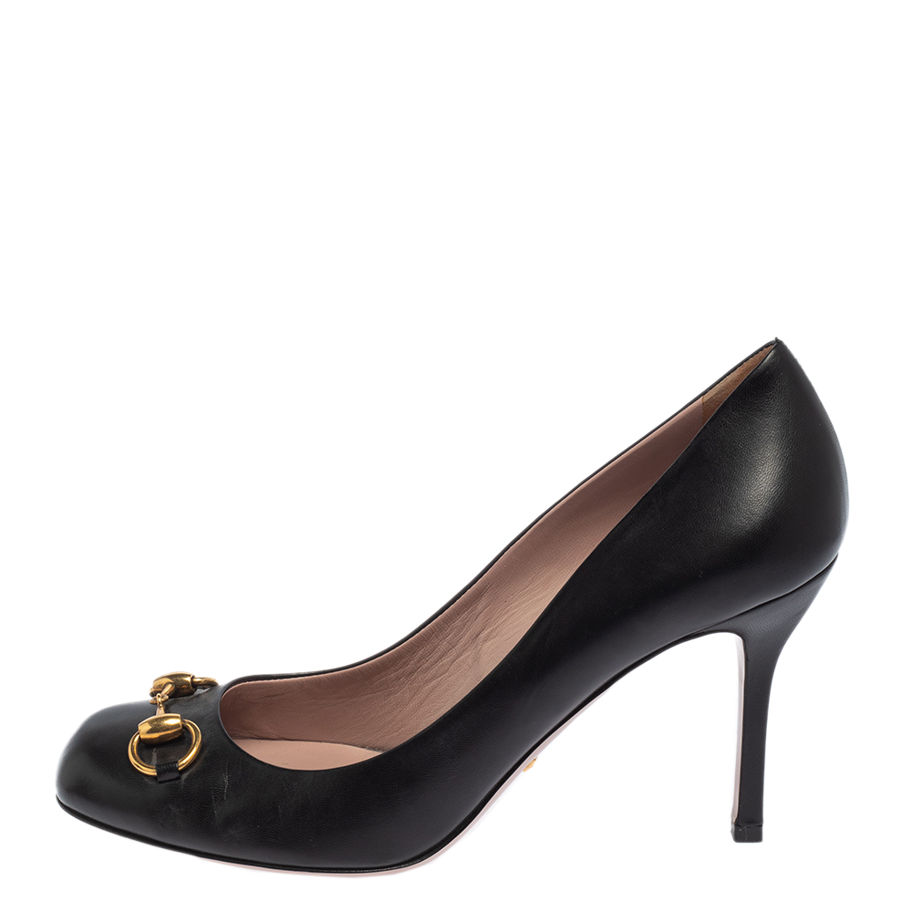 

Gucci Black Leather Jolene Horsebit Pumps Size