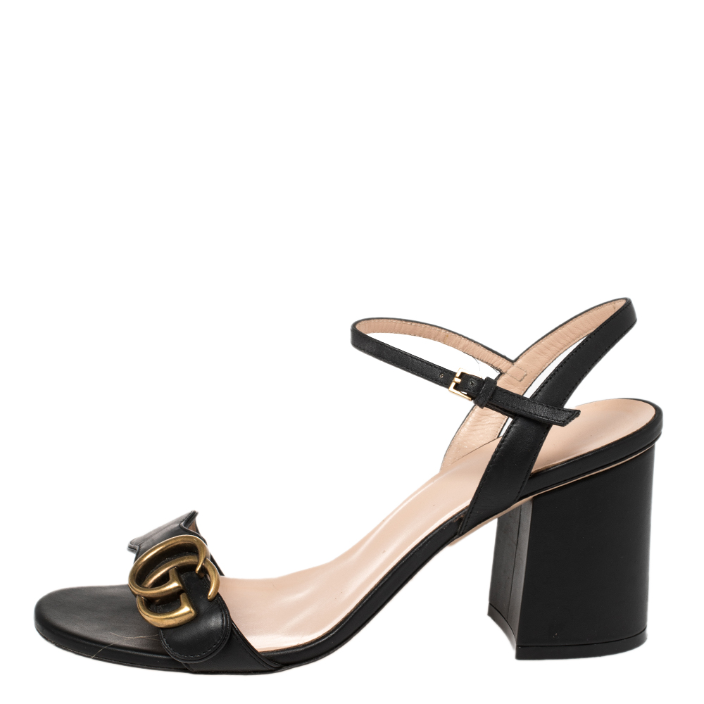 

Gucci Black Leather GG Marmont Ankle Strap Sandals Size